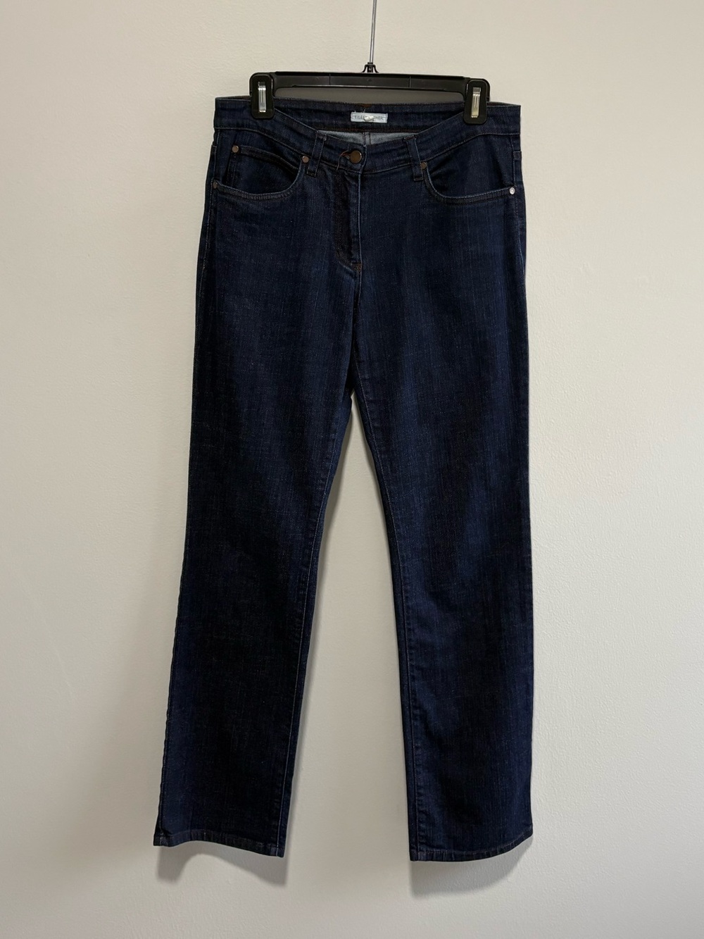 Eileen Fisher Dark Wash Straight Leg Jeans Size 8 Classic Stretch Denim